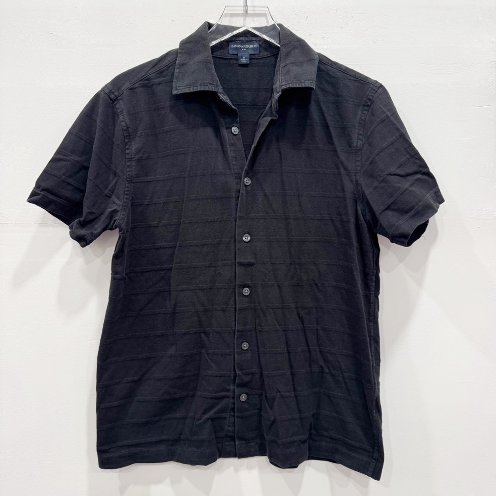 Banana Republic Black Button Down Short Sleeve Polo Shirt Cotton Medium